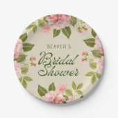 ソフトピンクウォーターカラーバラブライダルシャワー紙 ペーパープレート (正面)