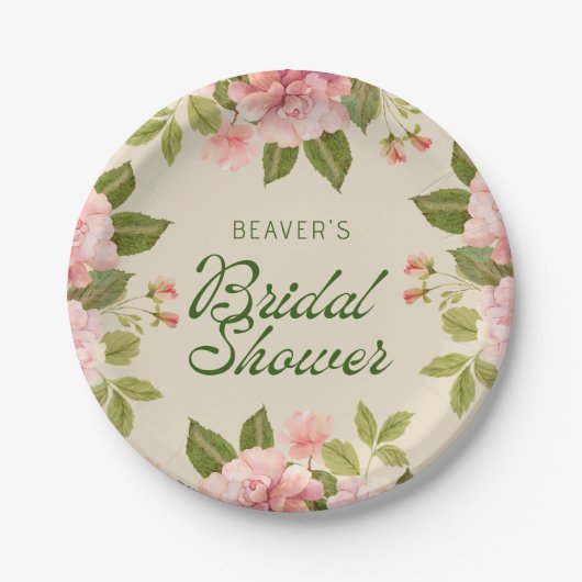 ソフトピンクウォーターカラーバラブライダルシャワー紙 ペーパープレート (正面)