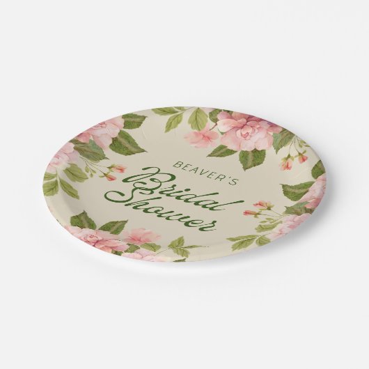 ソフトピンクウォーターカラーバラブライダルシャワー紙 ペーパープレート (アングル)
