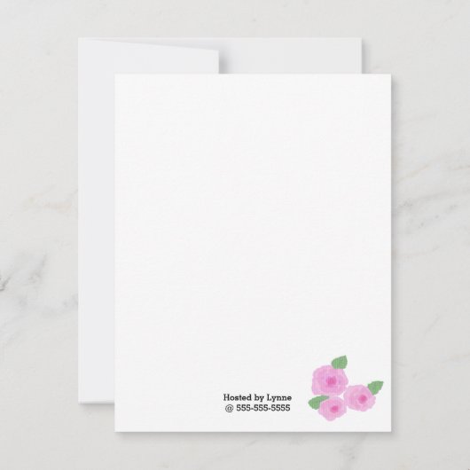 ソフトピンクウォーターカラーバラブライダルシャワー 招待状 (裏面)