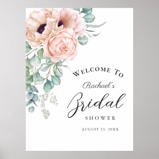 ソフトピンクウォーターカラーフローラガールブライダルシャワー ポスター (正面)