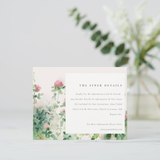 ソフトピンクウォーターカラーフローラ庭園の結婚式詳細 エンクロージャーカード (スタンド正面)