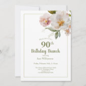 ソフトピンクウォーターカラーフローラ90th誕生日ブランチ 招待状 (正面)