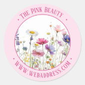 ソフトピンクウォーターカラーワイルドフラワープロモーション ラウンドシール (正面)
