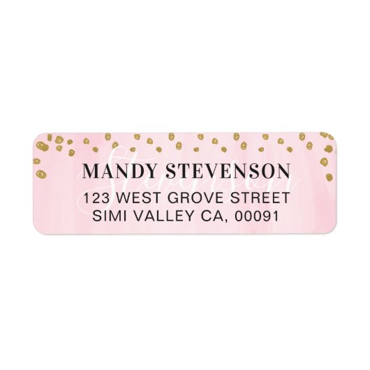 ソフトピンクウォーターカラー&金ゴールド水玉模様紙吹雪 ラベル (正面)
