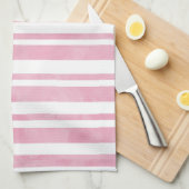 ソフトピンクウォーター色のストライプ キッチンタオル (四つ折り)