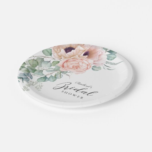 ソフトピンクウォーター色フローラブライダルシャワー ペーパープレート (アングル)