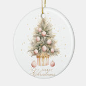 ソフトピンクエレガントのメリークリスマスツリー写真 セラミックオーナメント (左)