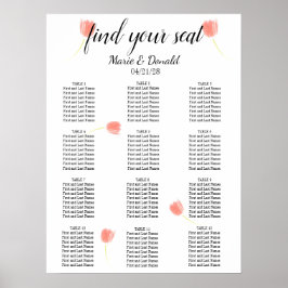 ソフトピンクエレガントチューリップのシーティングチャート ポスター