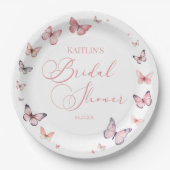 ソフトピンクエレガントバタフライブライダルシャワー ペーパープレート (正面)