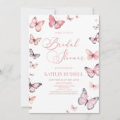 ソフトピンクエレガントバタフライブライダルシャワー 招待状 (正面)