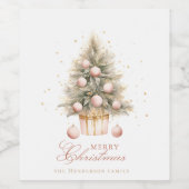 ソフトピンクエレガントメリークリスマスツリー名前をカスタムする ワインラベル (シングルラベル)