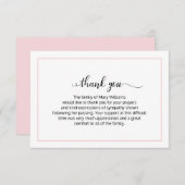 ソフトピンクエレガント色の書道葬式 サンキューカード (正面/裏面)