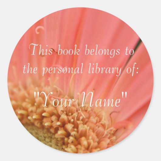 ソフトピンクガーベラ個人図書館シール ラウンドシール (正面)