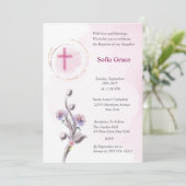 ソフトピンククロス&フローラガールバプティスインビタット 招待状 (スタンド正面)