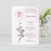 ソフトピンククロス&フローラガールバプティスインビタット 招待状 (スタンド正面)
