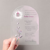 ソフトピンククロス&フローラガールバプティスインビタットInv アクリル招待状 (インサイチュ (ポータブル))