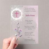 ソフトピンククロス&フローラガールバプティスインビタットInv アクリル招待状 (インサイチュ (ポータブル))