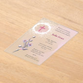 ソフトピンククロス&フローラガールバプティスインビタットInv アクリル招待状 (レイダウン)
