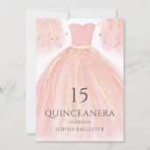 ソフトピンクグリッタードレススウィート15キンセアニェラパーティー 招待状 (正面)