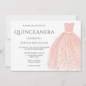 ソフトピンクグリッタードレススウィート15キンセアニェラパーティー 招待状 (裏面)