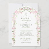 ソフトピンクグリーンフローラ結婚アーチ 招待状 (正面)