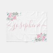 ソフトピンクグレーお洒落フローラ水色名 フリースブランケット (正面(横))