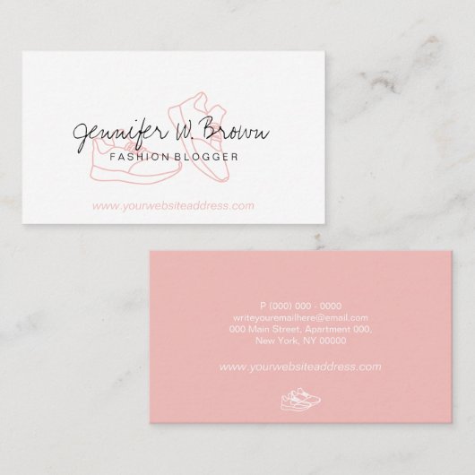 ソフトピンクシューズスポーツ衣服ファッションブロガー 名刺 (正面/裏面)