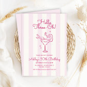 ソフトピンクストライプ色の手描きカクテル30歳の誕生日 招待状