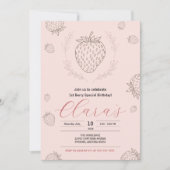 ソフトピンクストロベリーミニマリステ誕生日パーティー 招待状 (正面)