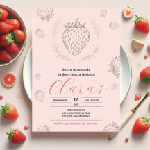 ソフトピンクストロベリーミニマリステ誕生日パーティー