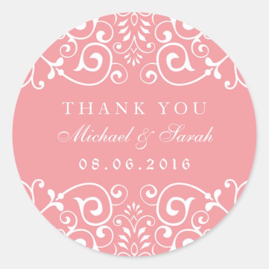 ソフトピンクスワールフラワーブライダルシャワーフェイスステッカー ラウンドシール (正面)