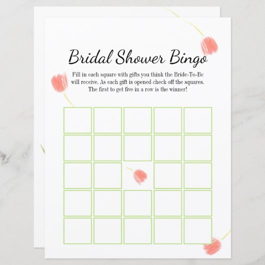 ソフトピンクチューリップエレガントブライダルビンゴ (正面/裏面)