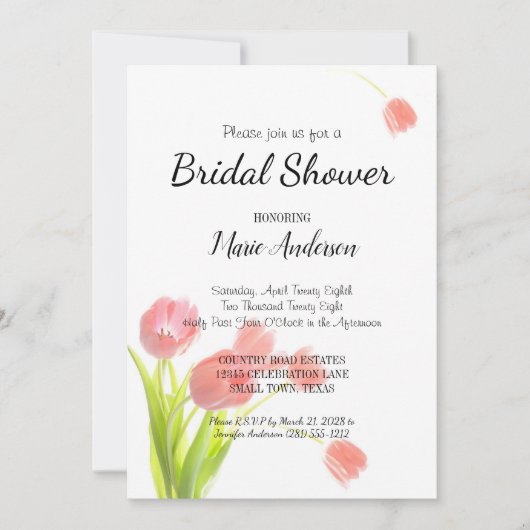 ソフトピンクチューリップシャワー招待状 (正面)