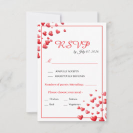 ソフトピンクハートの結婚式RSVPカード 出欠カード