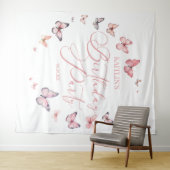 ソフトピンクバタフライバースデーパーティー タペストリー (インサイチュ(横))