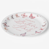 ソフトピンクバタフライバースデーパーティー ペーパープレート (アングル)