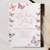 ソフトピンクバタフライバースデーパーティー 招待状