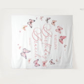 ソフトピンクバタフライ誕生日ブランチパーティー タペストリー (正面(横))