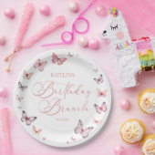 ソフトピンクバタフライ誕生日ブランチパーティー ペーパープレート (パーティー)