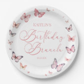 ソフトピンクバタフライ誕生日ブランチパーティー ペーパープレート (正面)