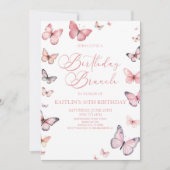 ソフトピンクバタフライ誕生日ブランチパーティー 招待状 (正面)