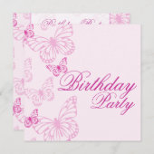 ソフトピンクバタフライ誕生日招待状 招待状 (正面/裏面)