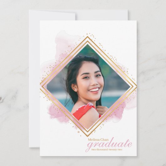 ソフトピンクパステルと金ゴールドダイヤモンド卒業の招待券 招待状 (正面)