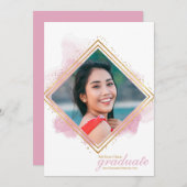 ソフトピンクパステルと金ゴールドダイヤモンド卒業の招待券 招待状 (正面/裏面)