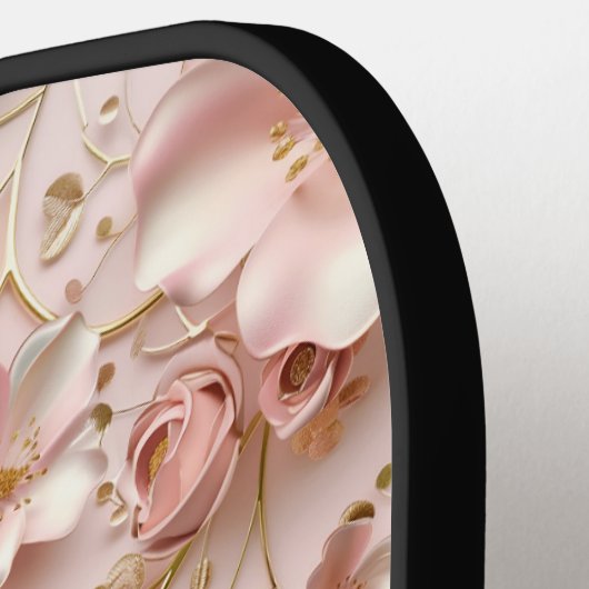 ソフトピンクパステルフローラカスタムモノグラム名 ピックルボールラケット (左詳細)