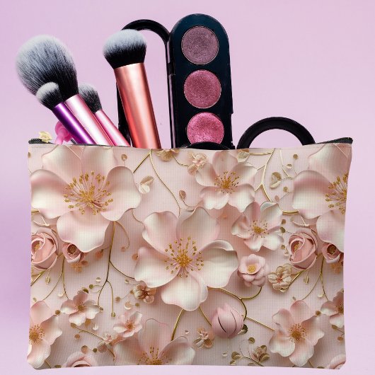 ソフトピンクパステルフローラ アクセサリーポーチ