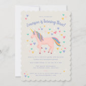 ソフトピンクパステルレインボーユニコーンバースデーパーティー 招待状 (正面)