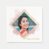 ソフトピンクパステル&金ゴールドダイヤモンド卒業ナプキンス スタンダードカクテルナプキン (正面)