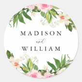 ソフトピンクパーソナライズされたフローラ結婚ズ ラウンドシール (正面)